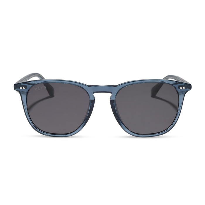 diff eyewear maxwell xl square sunglasses with a night sky blue acetate frame and grey polarized lenses front view