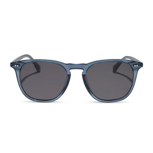diff eyewear maxwell xl square sunglasses with a night sky blue acetate frame and grey polarized lenses front view