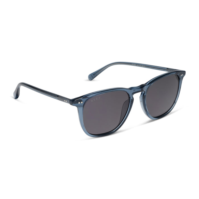 diff eyewear maxwell xl square sunglasses with a night sky blue acetate frame and grey polarized lenses angled view