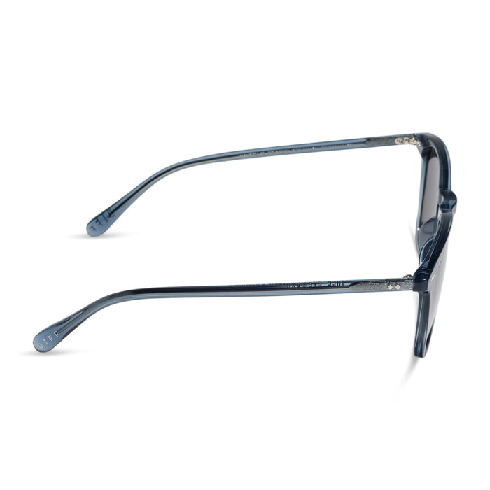 diff eyewear maxwell xl square sunglasses with a night sky blue acetate frame and grey polarized lenses side view