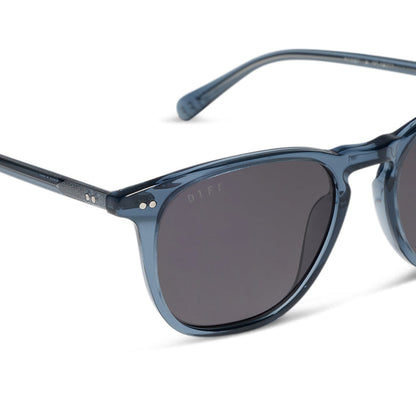diff eyewear maxwell xl square sunglasses with a night sky blue acetate frame and grey polarized lenses detailed view