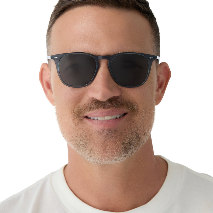 on model - male wearing diff eyewear maxwell xl square sunglasses with a night sky blue acetate frame and grey polarized lenses front view
