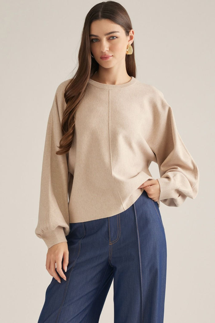 Maybe This Time Balloon Sleeve Oatmeal Sweater
