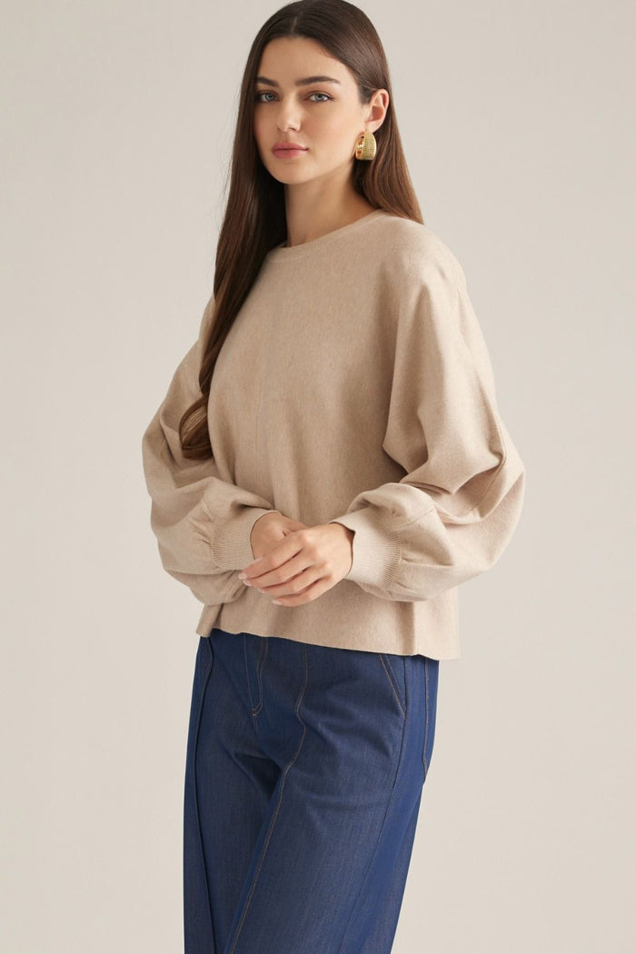 Maybe This Time Balloon Sleeve Oatmeal Sweater