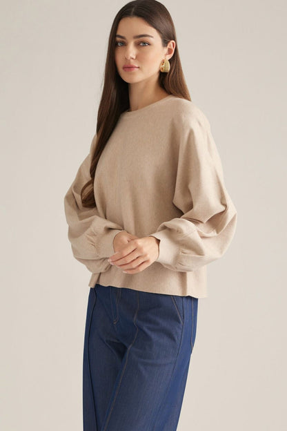 Maybe This Time Balloon Sleeve Oatmeal Sweater