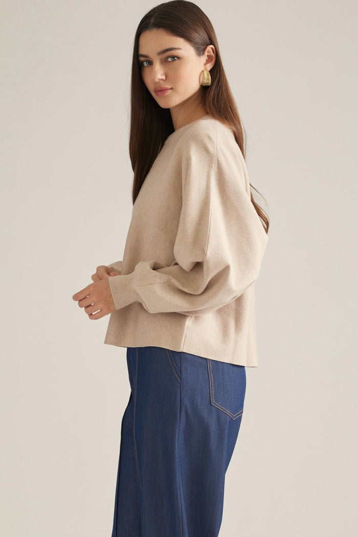 Maybe This Time Balloon Sleeve Oatmeal Sweater