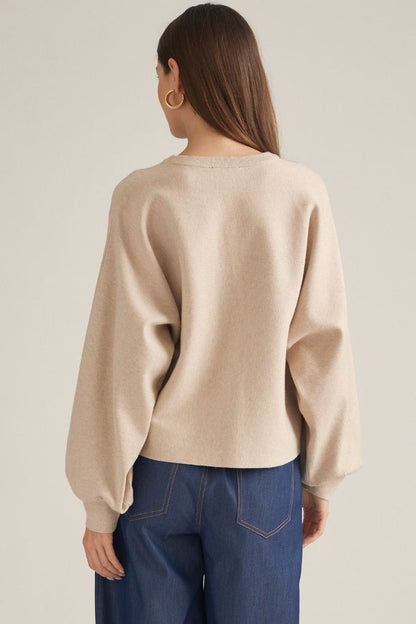 Maybe This Time Balloon Sleeve Oatmeal Sweater