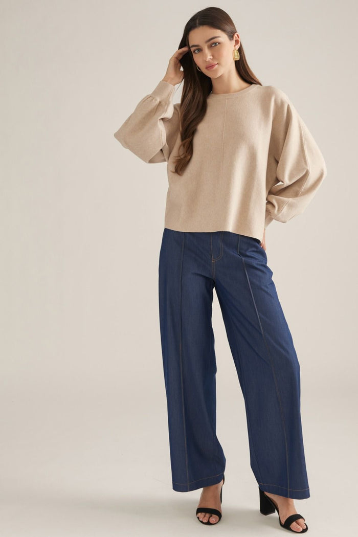 Maybe This Time Balloon Sleeve Oatmeal Sweater