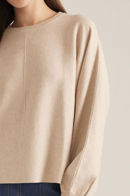 Maybe This Time Balloon Sleeve Oatmeal Sweater
