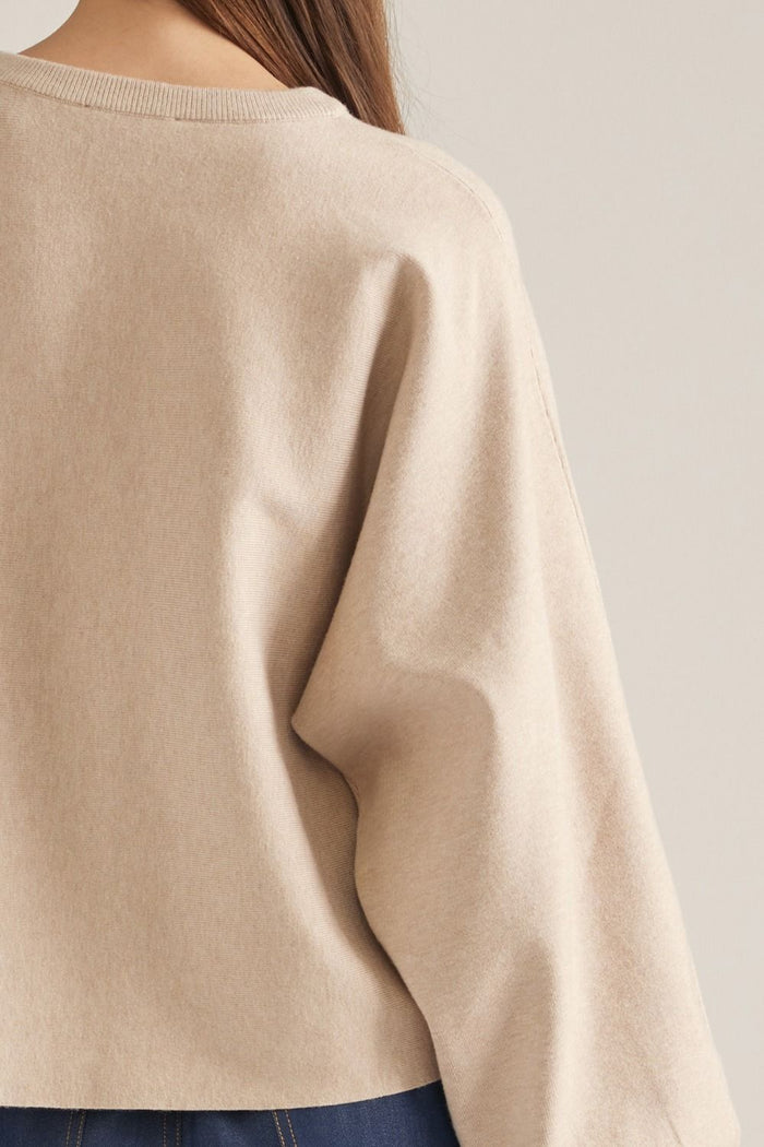 Maybe This Time Balloon Sleeve Oatmeal Sweater