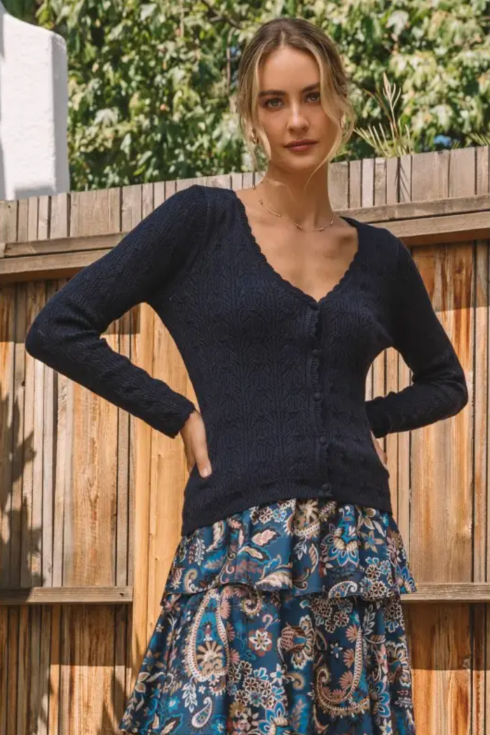 McKenzie Long Sleeve Pointelle Knit Cardigan