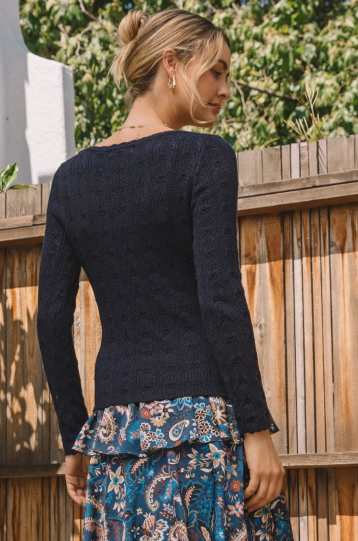 McKenzie Long Sleeve Pointelle Knit Cardigan