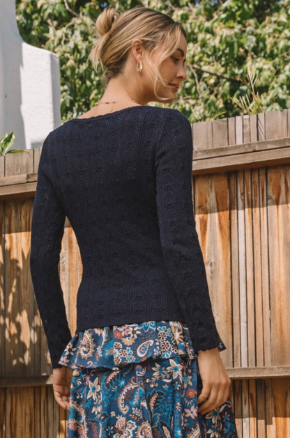 McKenzie Long Sleeve Pointelle Knit Cardigan