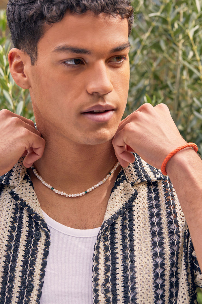 Men's Pearl and Gemstone Necklace