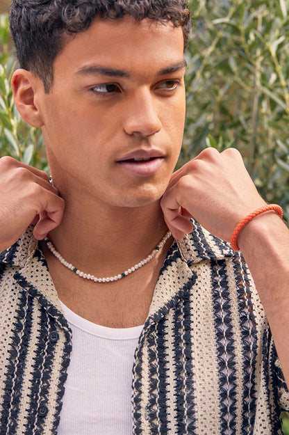 Men's Pearl and Gemstone Necklace