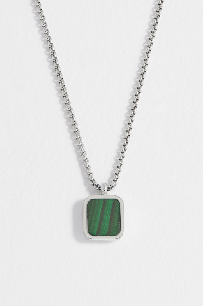 Men's Square Gemstone Pendant Necklace