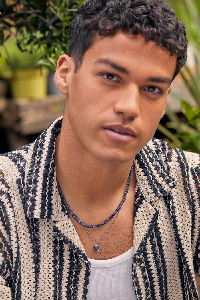 Men's Square Gemstone Pendant Necklace