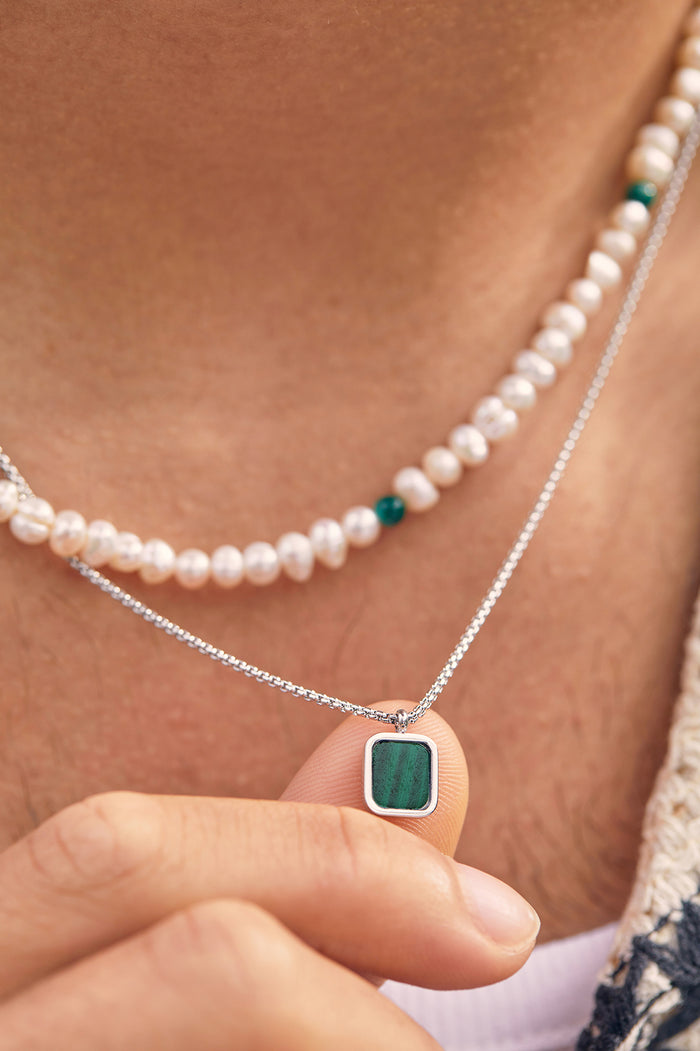 Men's Square Gemstone Pendant Necklace