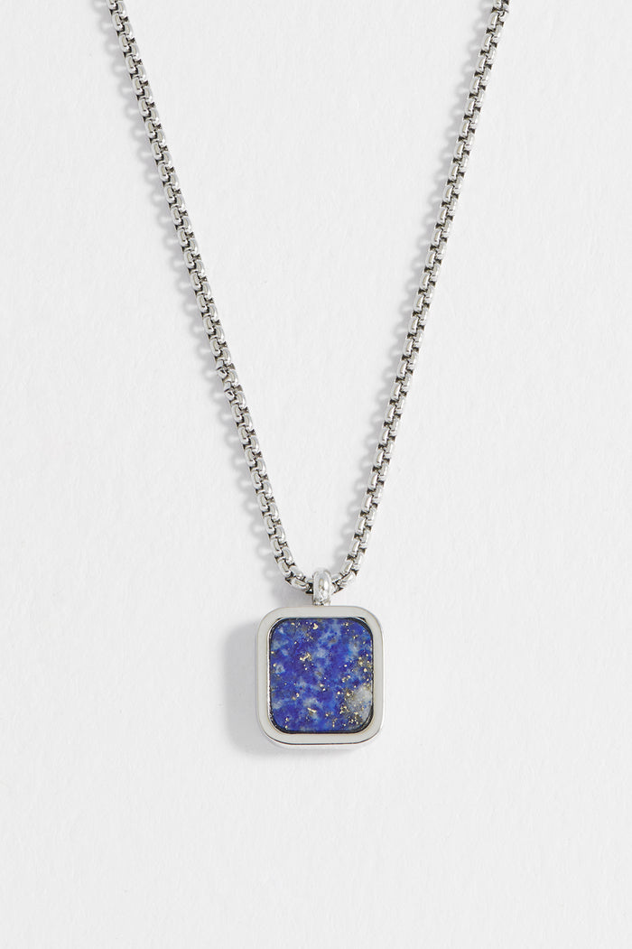 Men's Square Gemstone Pendant Necklace