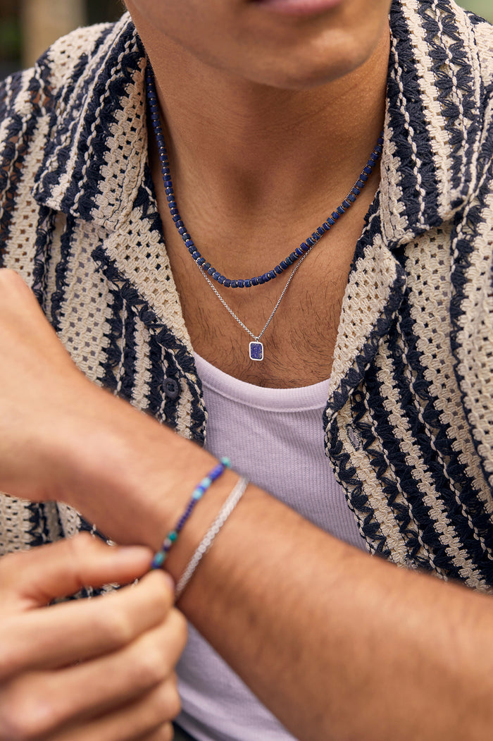 Men's Square Gemstone Pendant Necklace