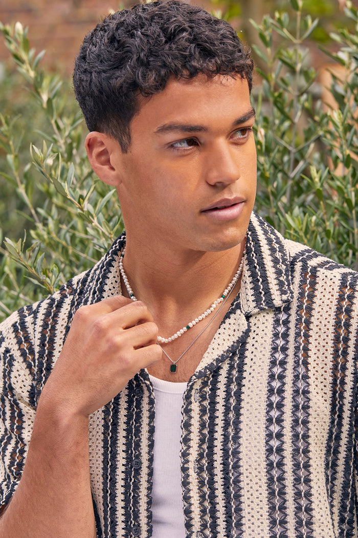 Men's Square Gemstone Pendant Necklace