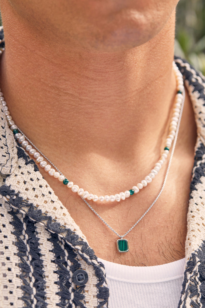 Men's Square Gemstone Pendant Necklace