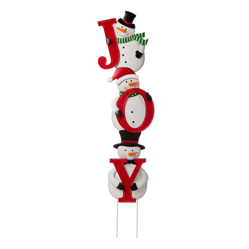 Metal Vertical or Horizontal "JOY" Snowman Family Yard Stake, Set Of 3