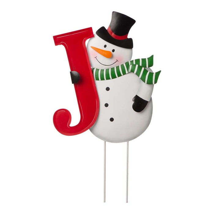 Metal Vertical or Horizontal "JOY" Snowman Family Yard Stake, Set Of 3