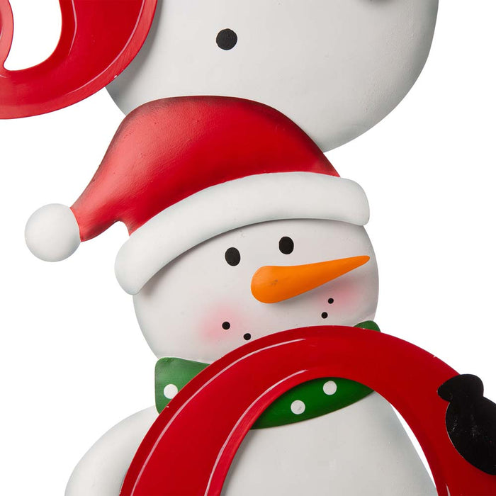 Metal Vertical or Horizontal "JOY" Snowman Family Yard Stake, Set Of 3