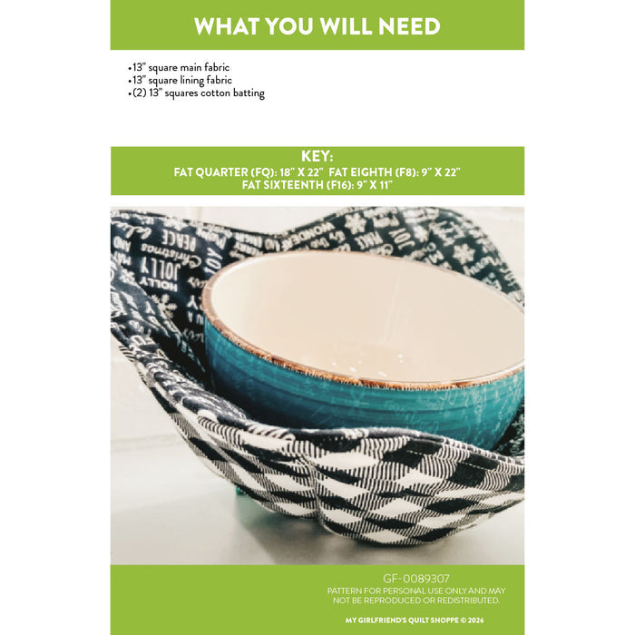 MGQS Exclusive Bowl Cozy (Downloadable Sewing Pattern)