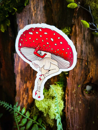 Miss Amanita Beautiful Mushroom Pinup Girl Sticker