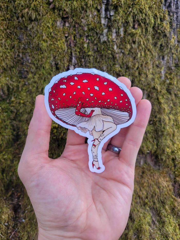 Miss Amanita Beautiful Mushroom Pinup Girl Sticker