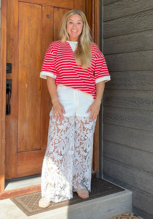 Mixed Floral Crochet Lace Flare Denim Jean