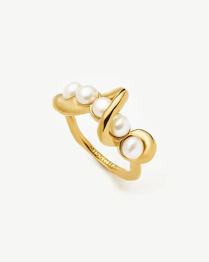 Molten Pearl Twisted Stacking Ring | 18k Gold Vermeil/Pearl Rings Missoma