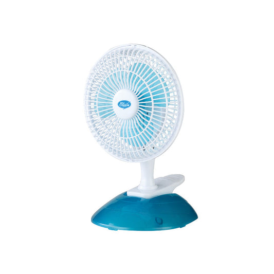 My Choice 6" Clip/Table Fan – Detachable Base, Adjustable Tilt, Strong Wind, Portable, Durable, 2-Speed, white & blue, MC202