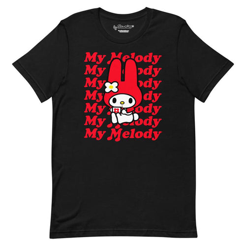 My Melody Red Logo T-Shirt Black Apparel Printful XS