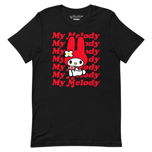My Melody Red Logo T-Shirt Black Apparel Printful XS