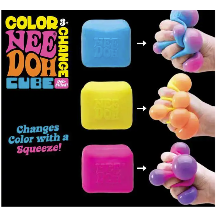 Nee Doh Color Change Cube 2.5 Inch Squish Ball Fidget Toy