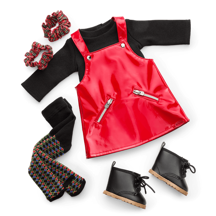 Nicki’s™ Red Vinyl Jumper Outfit for 18-inch Dolls (Historical Characters)