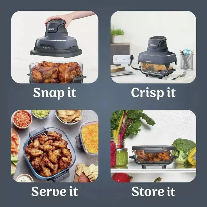 Ninja Crispi™ 4-in-1 Portable Glass Air Fryer Cooking System - Blue | FN101UKGY Ninja Grill Euronics Ireland