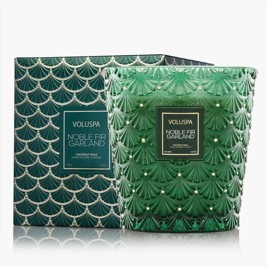 Noble Fir Garland - 3 Wick Hearth Candle