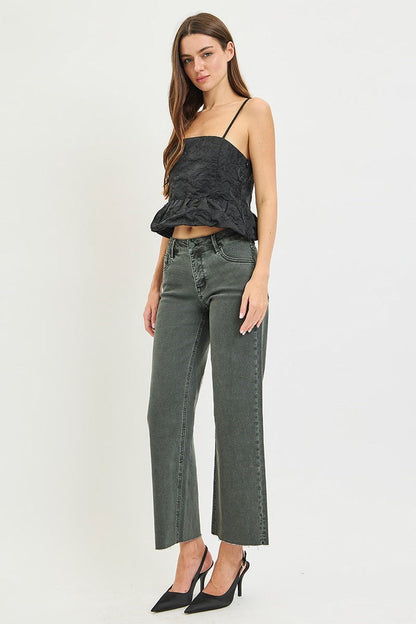 North Side Mid Rise Ankle Straight Raw Hem Denim - Curvy Available