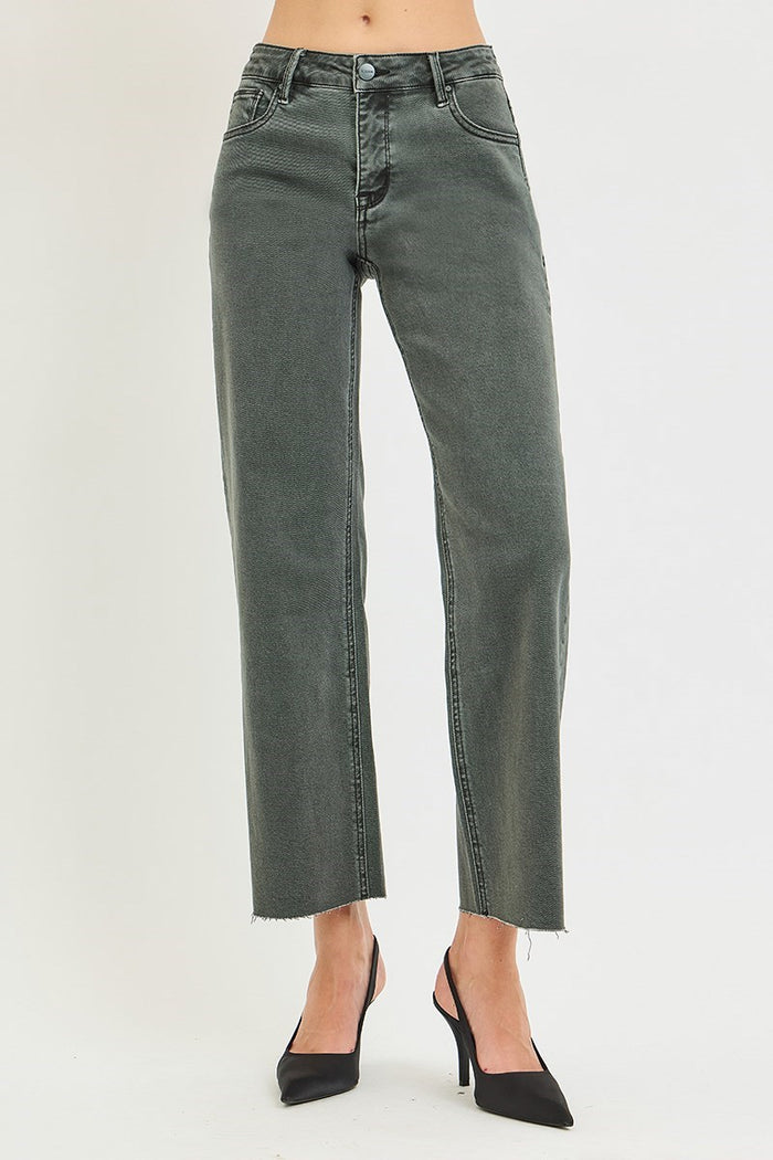 North Side Mid Rise Ankle Straight Raw Hem Denim - Curvy Available
