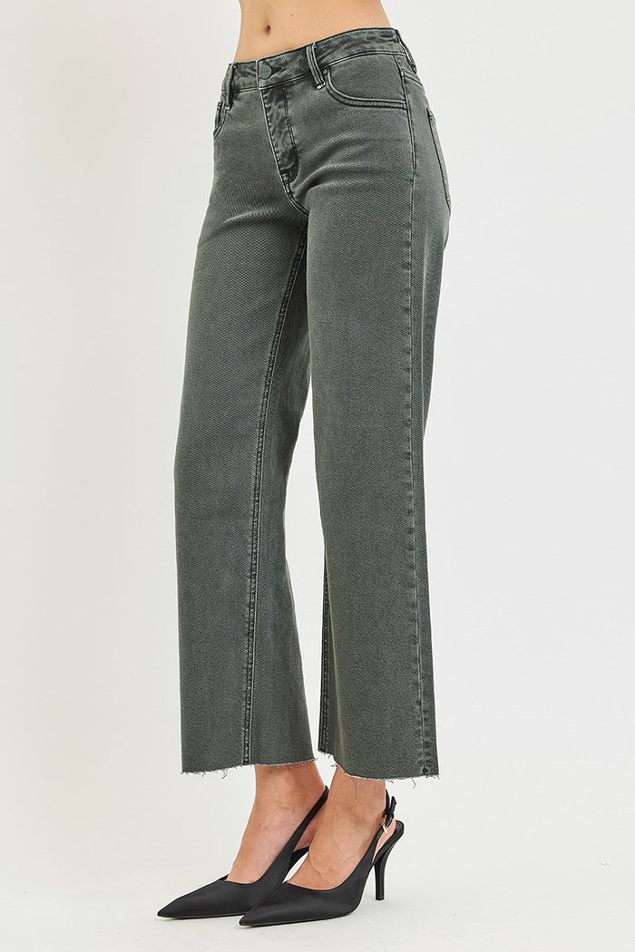 North Side Mid Rise Ankle Straight Raw Hem Denim - Curvy Available
