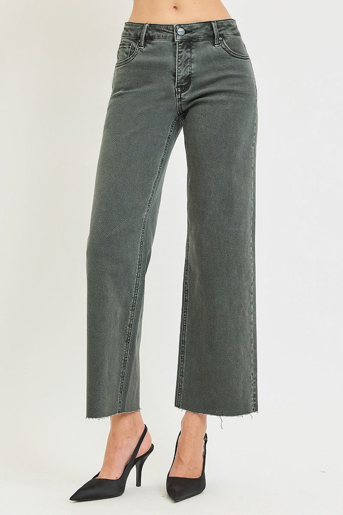North Side Mid Rise Ankle Straight Raw Hem Denim - Curvy Available