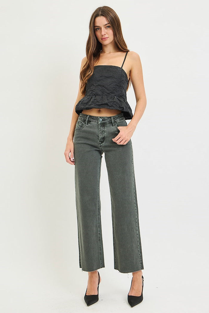 North Side Mid Rise Ankle Straight Raw Hem Denim - Curvy Available