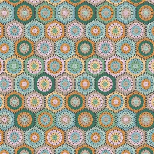 Not Your Granny's Squares Flower Hexagons Fabric, Camelot
