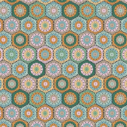 Not Your Granny's Squares Flower Hexagons Fabric, Camelot