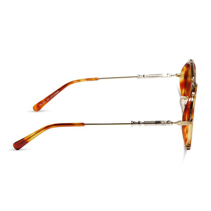 star wars x diff eyewear obi-wan round sunglasses with a desert tortoise acetate and gold metal frame and a brown polarized lenses side view