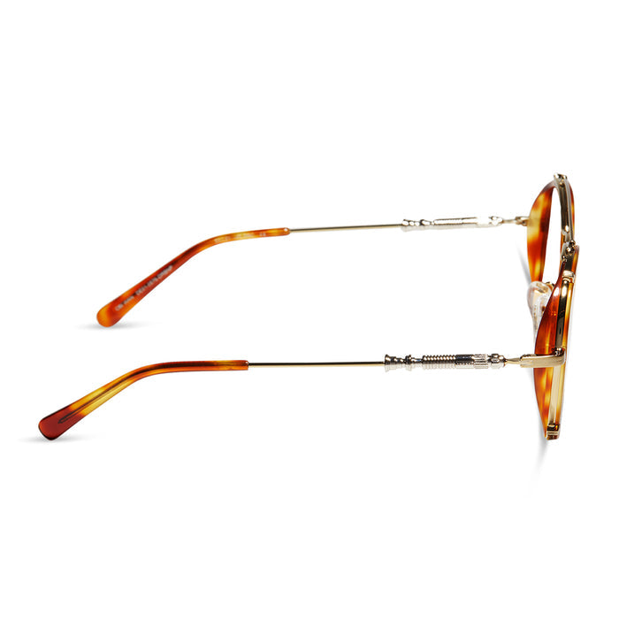 star wars x diff eyewear obi-wan round glasses with a desert tortoise acetate and gold metal frame with prescription lenses side view